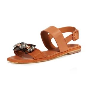 Tory Burch Delaney Tan embellished Flat sandal sz 10 NIB